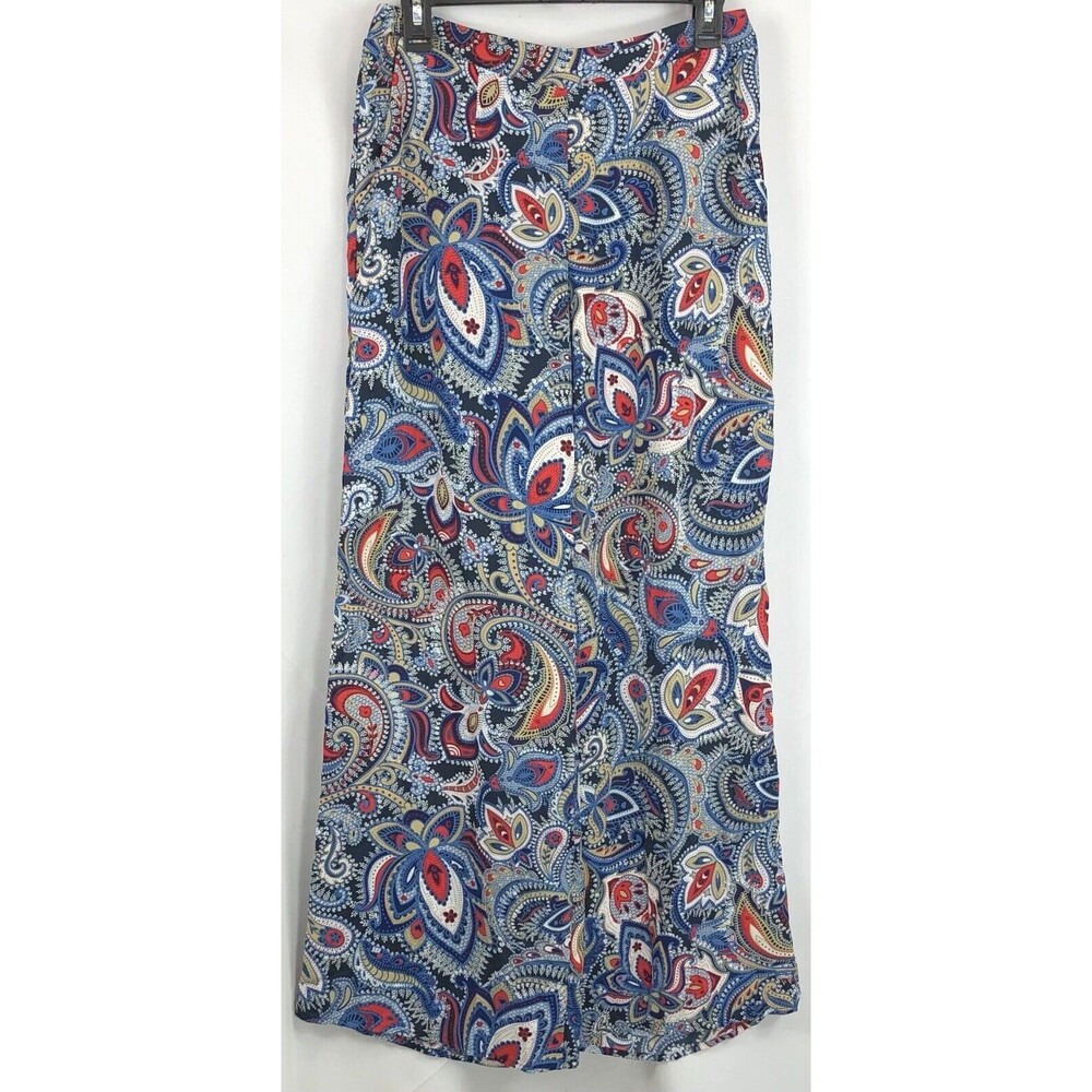 Cato flowy pants slacks 6 Blue Red Paisley WideLeg 28"W 31"In pockets funky Boho